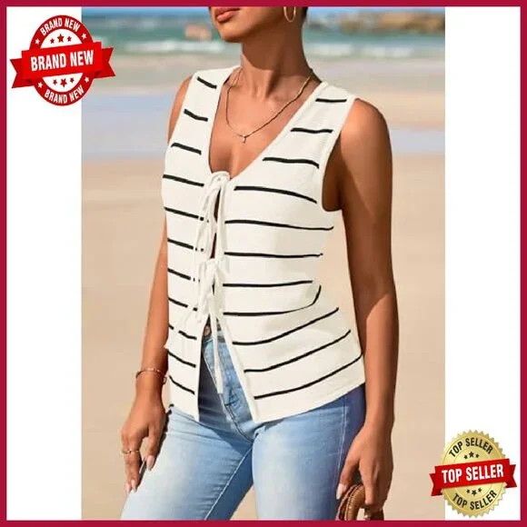 Crochet Knit V-Neck Tie Front Vest Tank Top Summer Beach Outfit